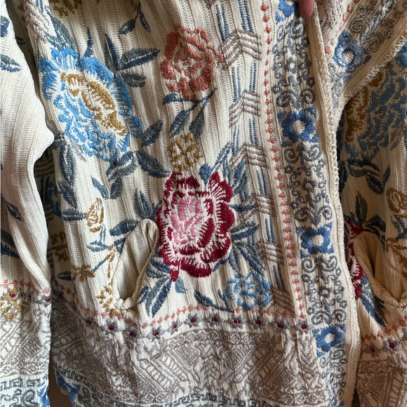 Johnny Was  Biya Floral Knit Cardigan Chenille Beige Boho - Picture 8 of 16